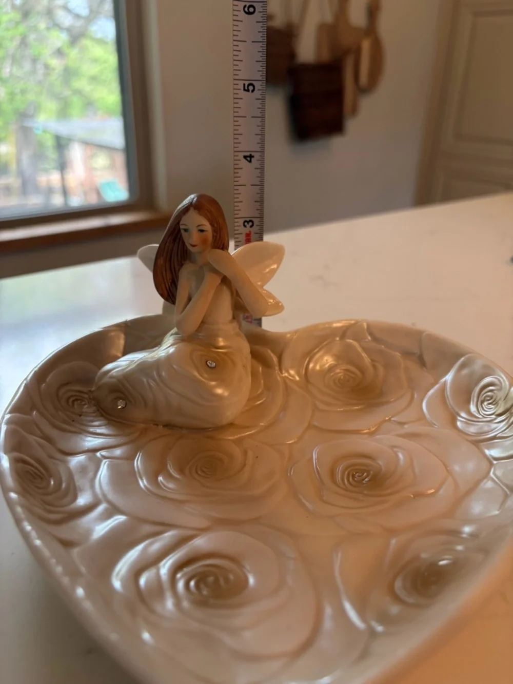 Rose Angel Porcelain Heart Dish in Pearl White